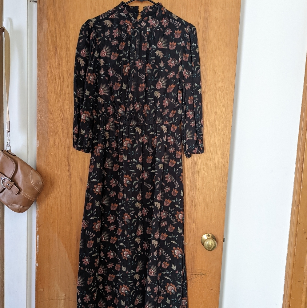 Rachel Zoe Mock Neck Black Floral Long Dress Boho